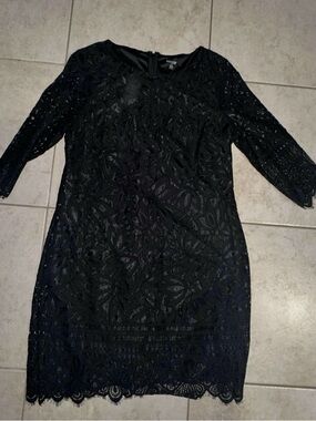 Kensie Black Floral Lace Long Sleeve Dress size 16